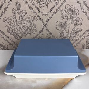 Vtg Tupperware Butter Dish & Lid 2 Sticks Blue Almond & Blue 1512-4 & 1511-8